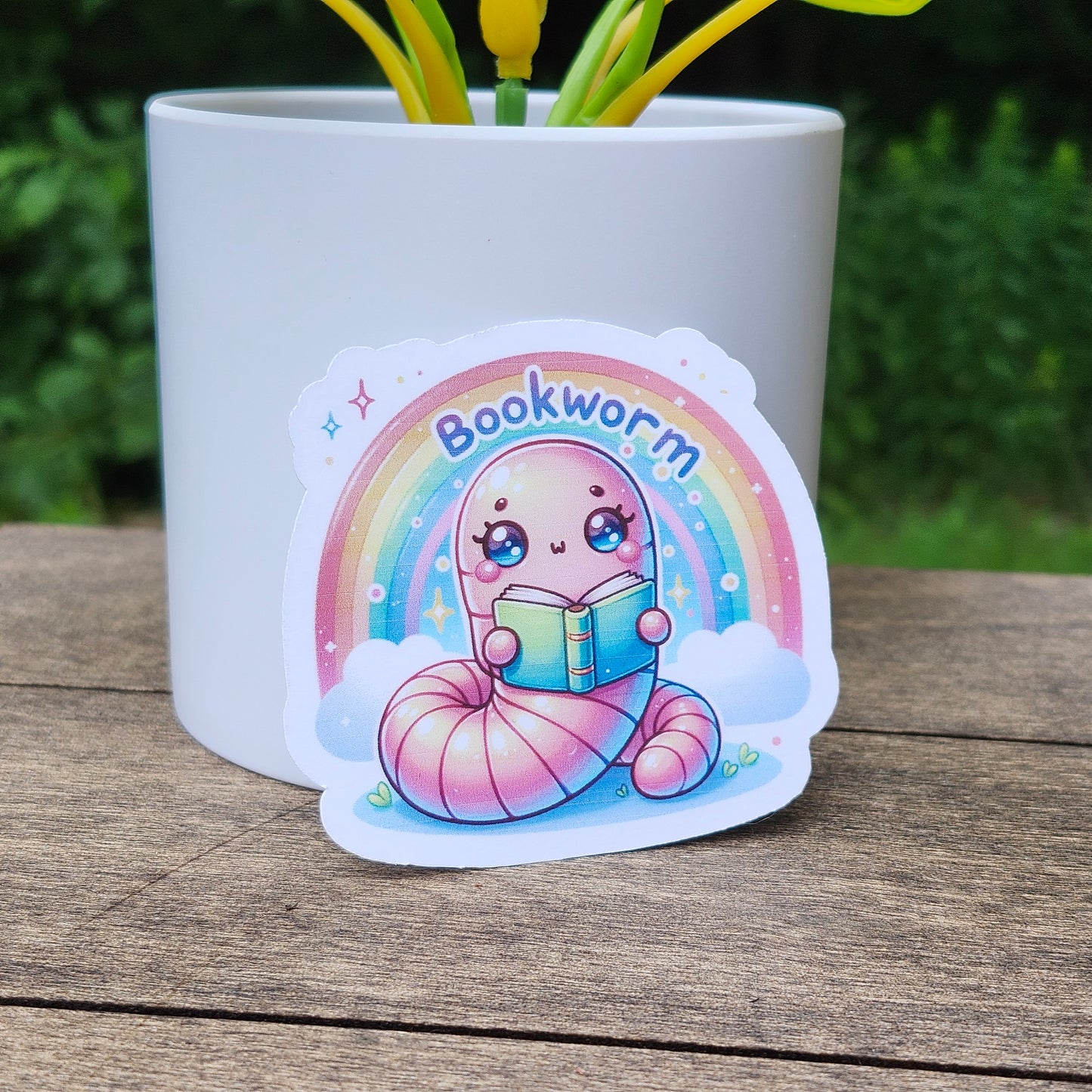 Bookworm Sticker – Cute Worm Reading Book Vinyl Sticker for Book Lovers, Journals & Laptops