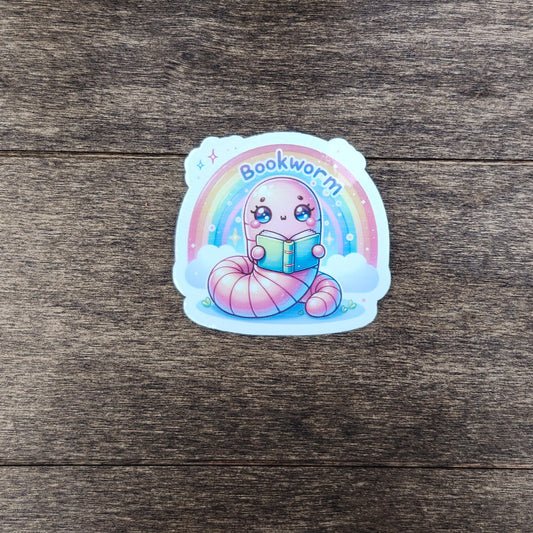 Bookworm Sticker – Cute Worm Reading Book Vinyl Sticker for Book Lovers, Journals & Laptops