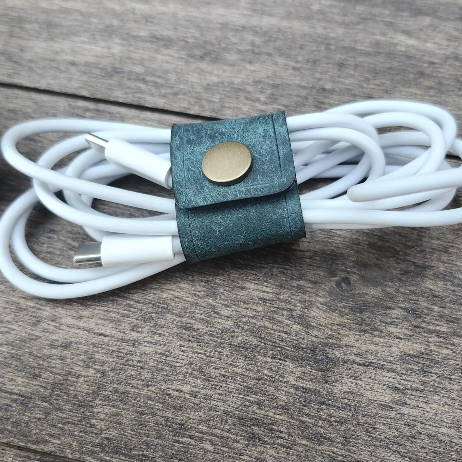 handmade-leather-Cable-Wrap in Aqua