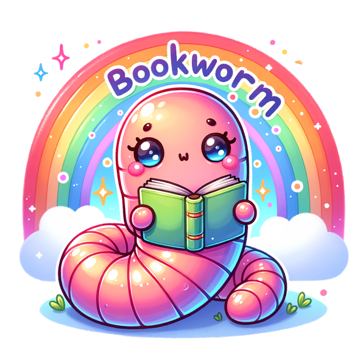 Bookworm Sticker – Cute Worm Reading Book Vinyl Sticker for Book Lovers, Journals & Laptops