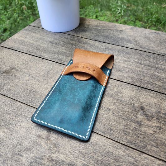 Handmade Leather Case at an angled shot