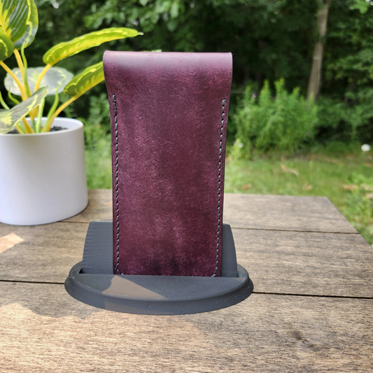 Leather Pen Case Handmade, Leather Pencil Case, Fountain Pen Holder, Hand-sewn Leather Pen Holder, Pen Sleeve Violet and Emerald