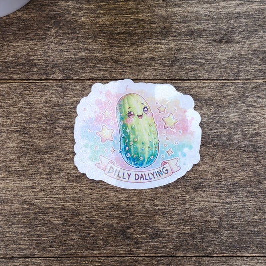🥒 Dilly Dallying – Holographic Pickle Sticker