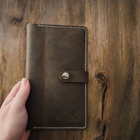 The Ember Lorebinder Notebook Cover - Handcrafted A5 Leather Notebook Cover – Journal Sleeve with Snap Closure