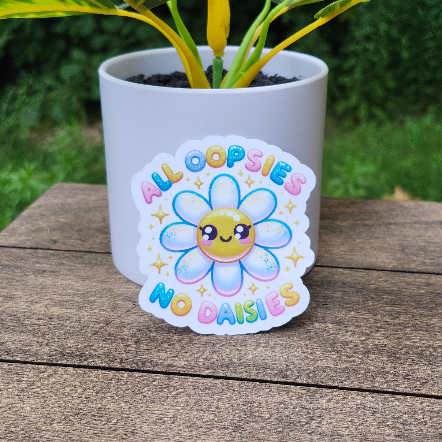 All Oopsies No Daisies Sticker – Funny Daisy Vinyl Sticker – Relatable Waterproof Floral Sticker for Laptops, Notebooks & Water Bottles