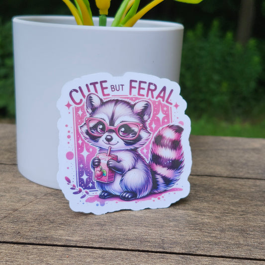 🦝 Cute but Feral – Waterproof Vinyl Raccoon Sticker
