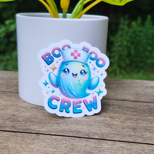 Boo Boo Crew Ghost Sticker – Cute Nurse Vinyl Sticker – Waterproof Halloween Medical Sticker for Nurses, EMTs, and Healthcare Workers