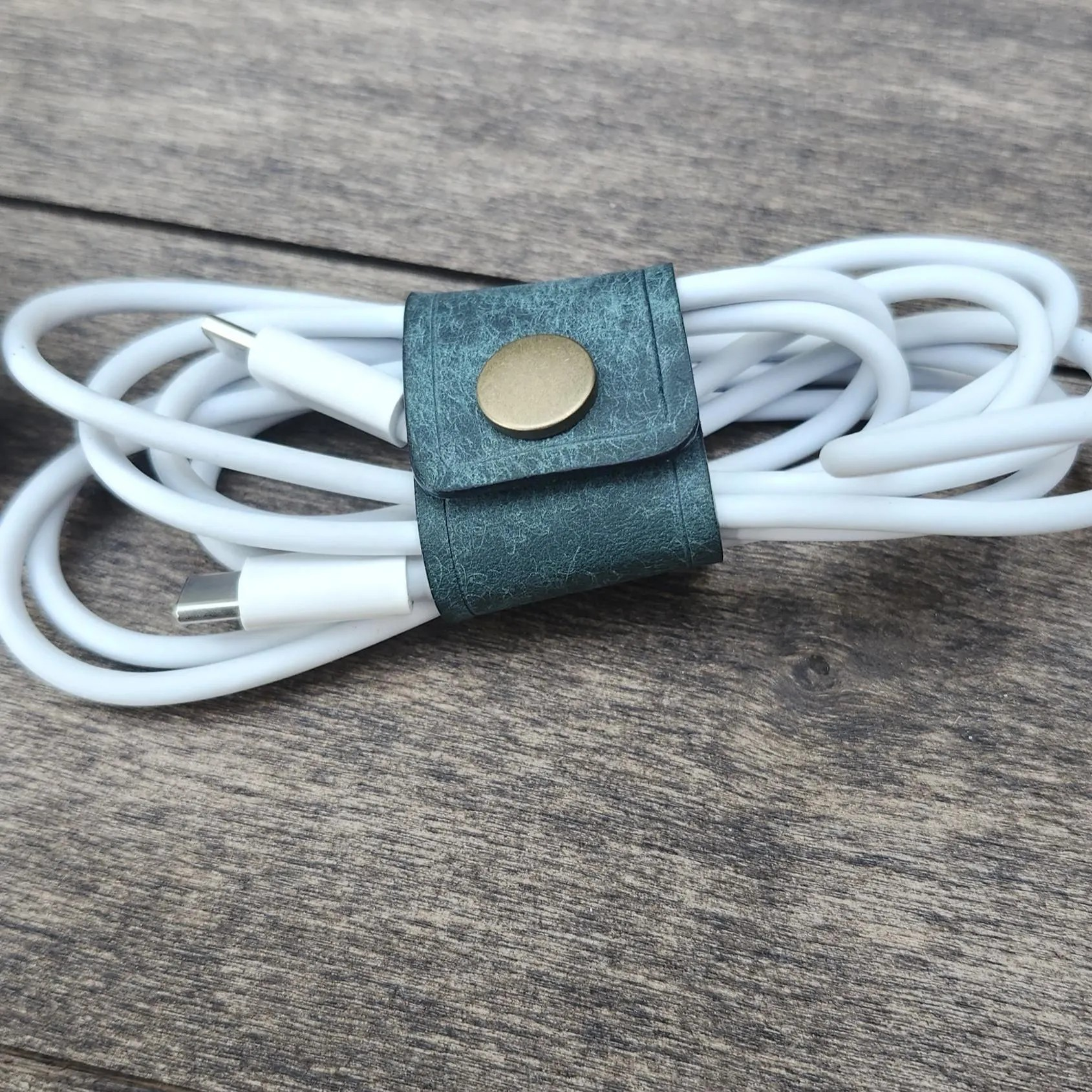 handmade-leather-Cable-Wrap in Aqua