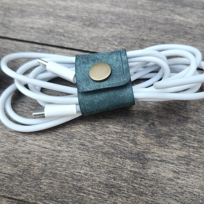 handmade-leather-Cable-Wrap in Aqua