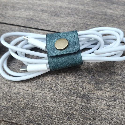 handmade-leather-Cable-Wrap in Aqua