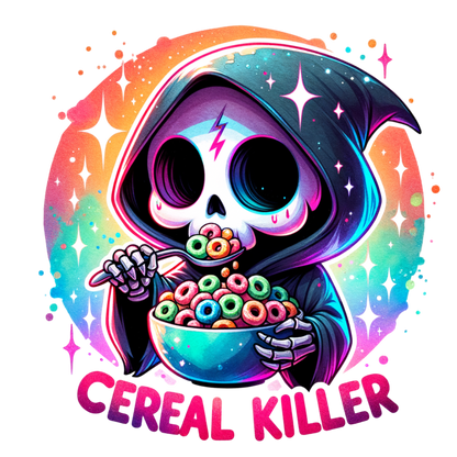 Cereal Killer Sticker – Cute Grim Reaper Vinyl Sticker – Funny Breakfast Pun Sticker – Waterproof Spooky Sticker for Laptop or Water Bottle