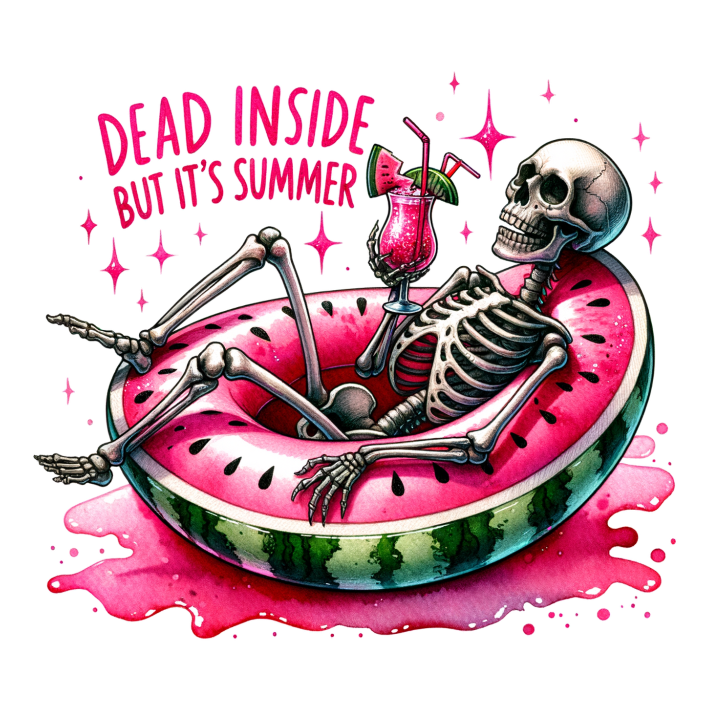 Dead Inside But It’s Summer Sticker – Funny Skeleton Pool Float Vinyl Sticker – Waterproof Summer Humor Decal for Laptops & Tumblers