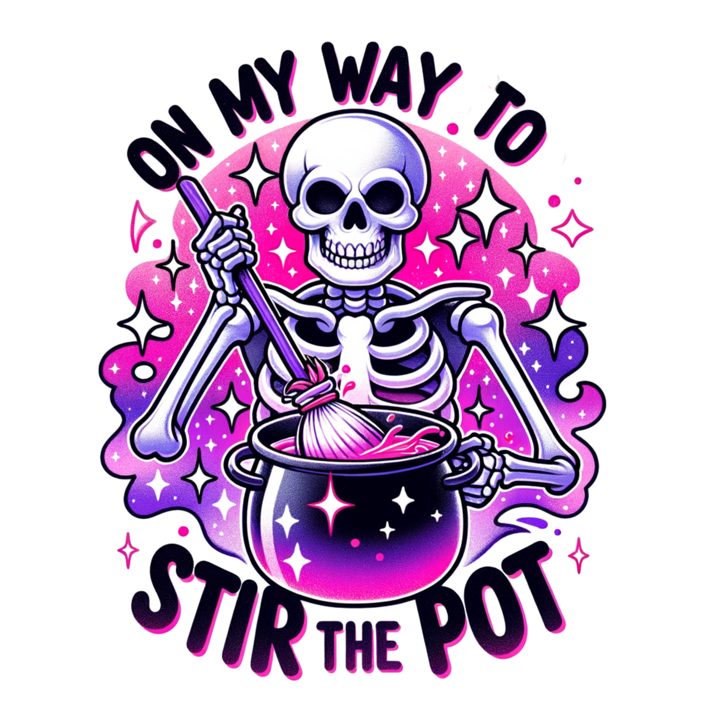 On My Way to Stir the Pot Sticker – Funny Skeleton Vinyl Sticker – Waterproof Pot Stirring Sticker for Laptops, Water Bottles, and Journals