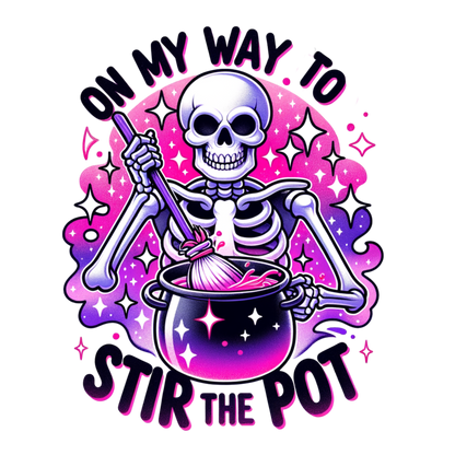 On My Way to Stir the Pot Sticker – Funny Skeleton Vinyl Sticker – Waterproof Pot Stirring Sticker for Laptops, Water Bottles, and Journals