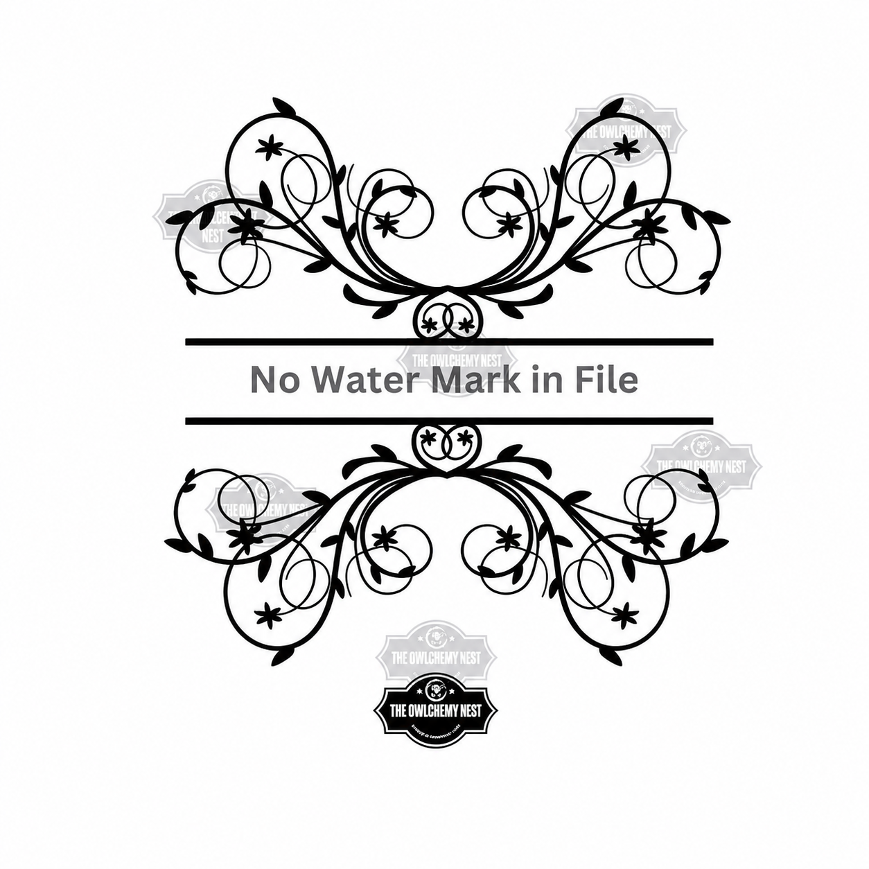 Close preview of the symmetrical floral flourish frame and central name area.